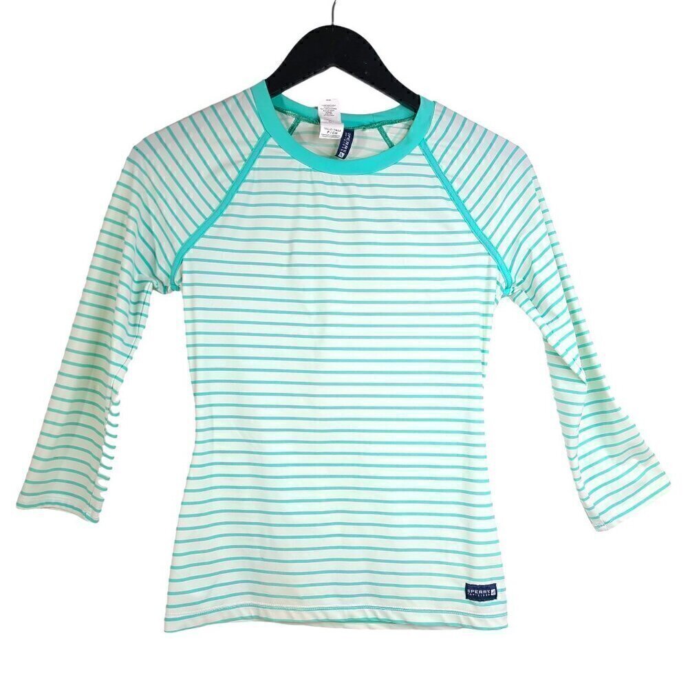 Sperry Top-sider White Mint Green Striped Swim Rashguard Swim Cover